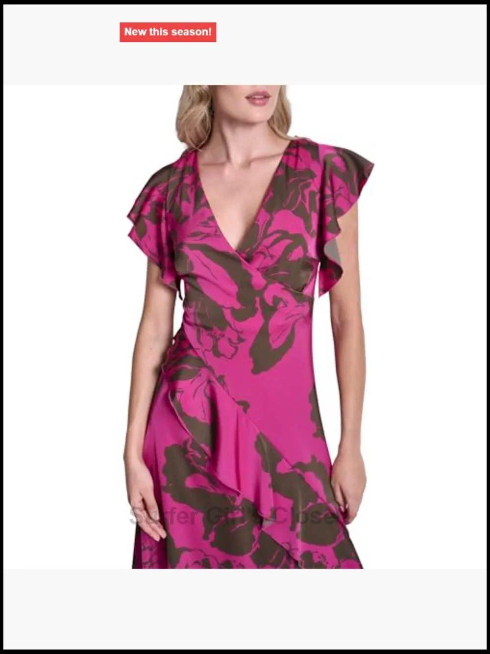 DKNY Ruffle Cap Sleeve Surplice Neck Fit and Flare Midi Dress